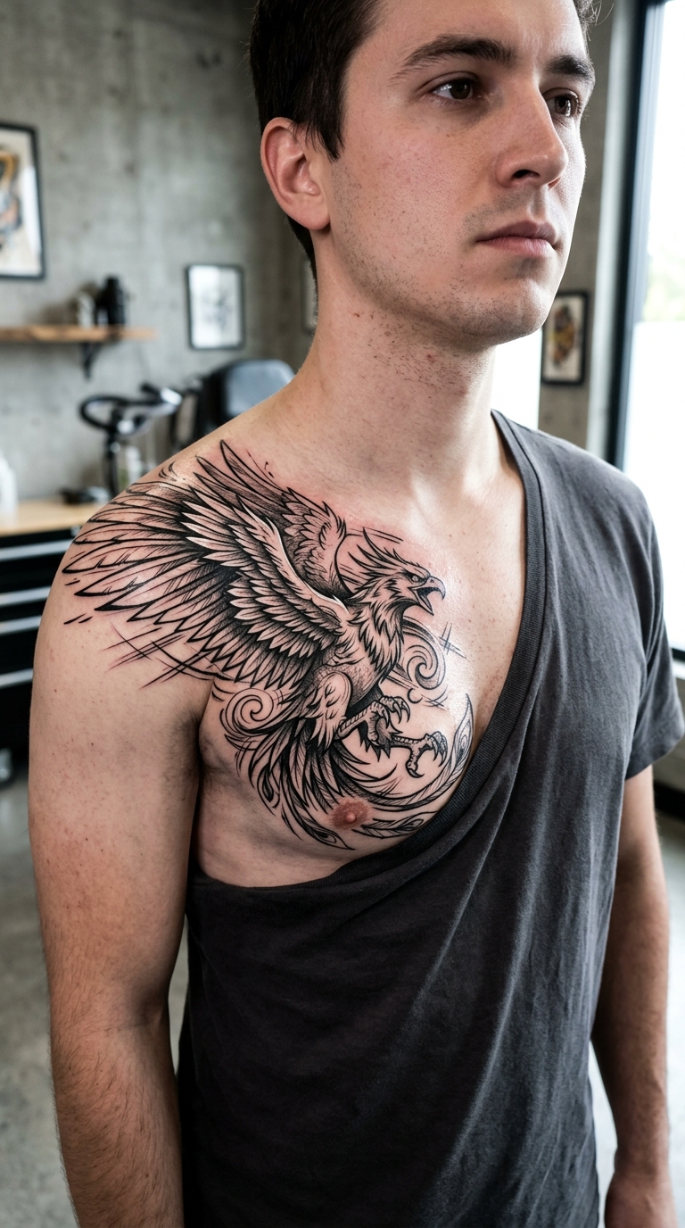 Roc Vogel als Anime Tattoo für die Brust & Oberkörper