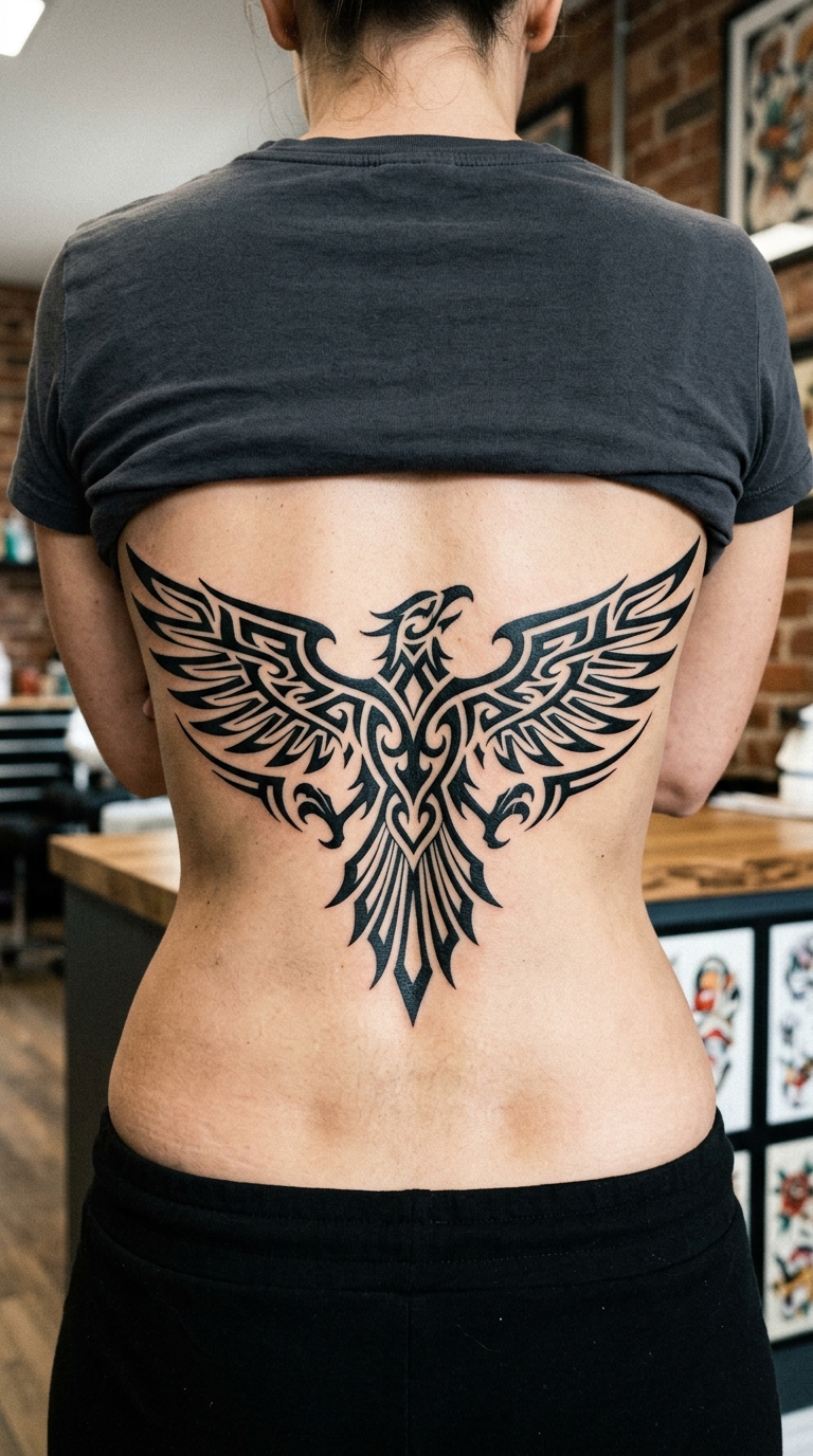 Roc Vogel als Tribal Tattoo für das Steißbein