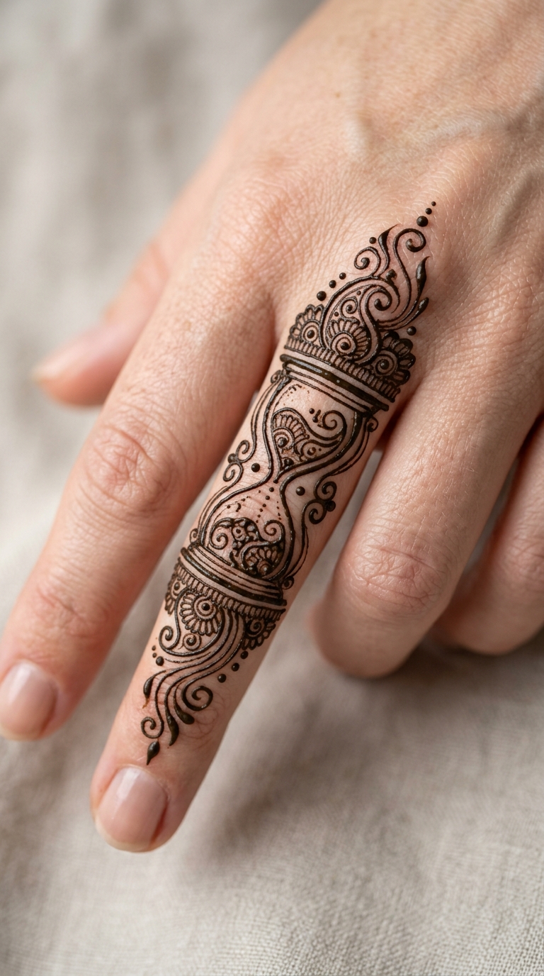 Sanduhr als Henna Tattoo Idee für den Finger