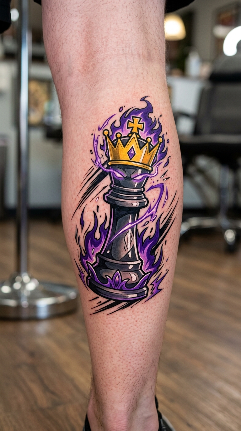 Schachkönig als Anime Tattoo Idee für das Bein