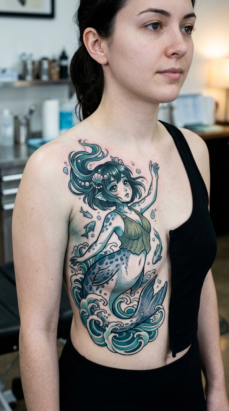 Selkie als Anime Tattoo Idee für Brust & Oberkörper