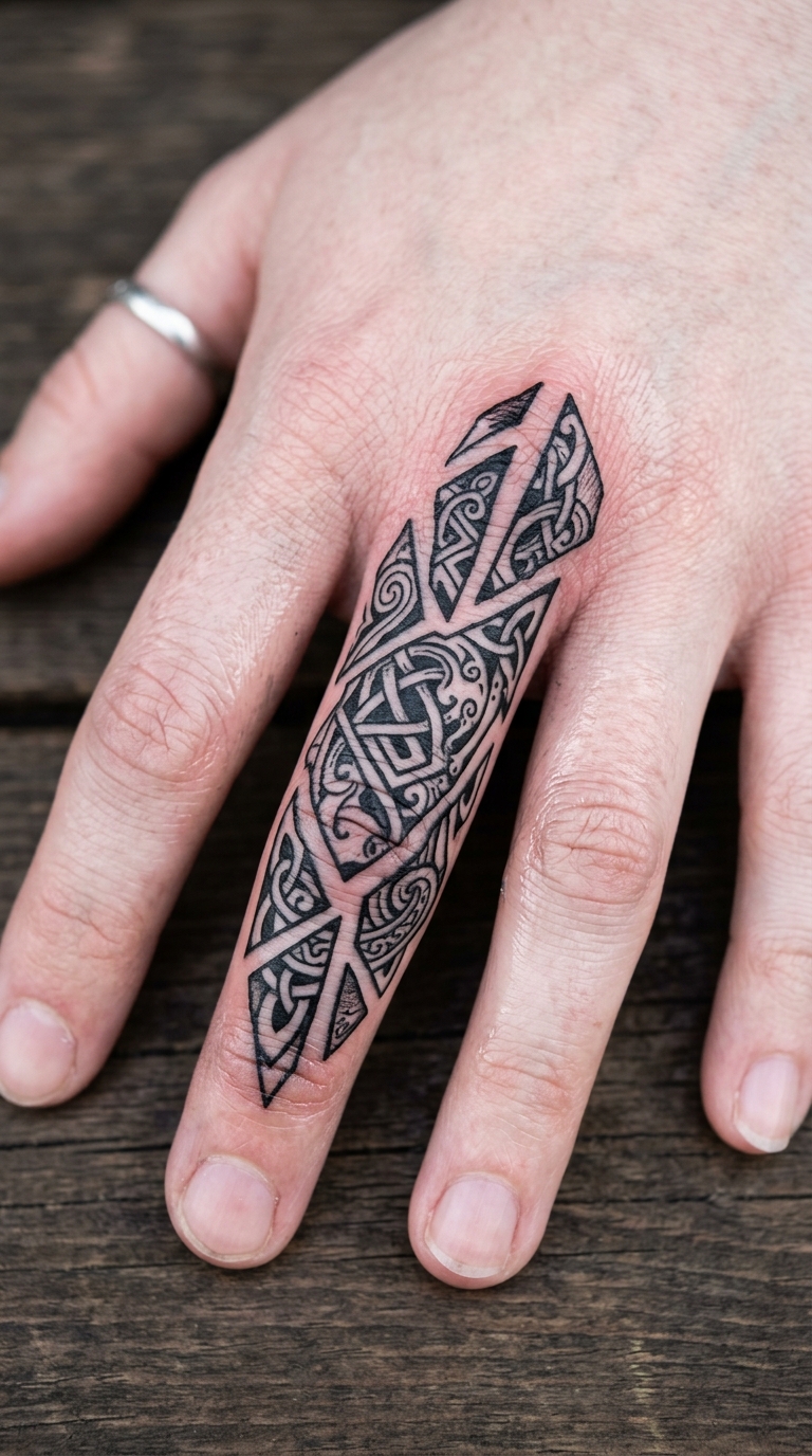 Spiegelscherben als Wikinger und Celtic Tattoo für den Finger