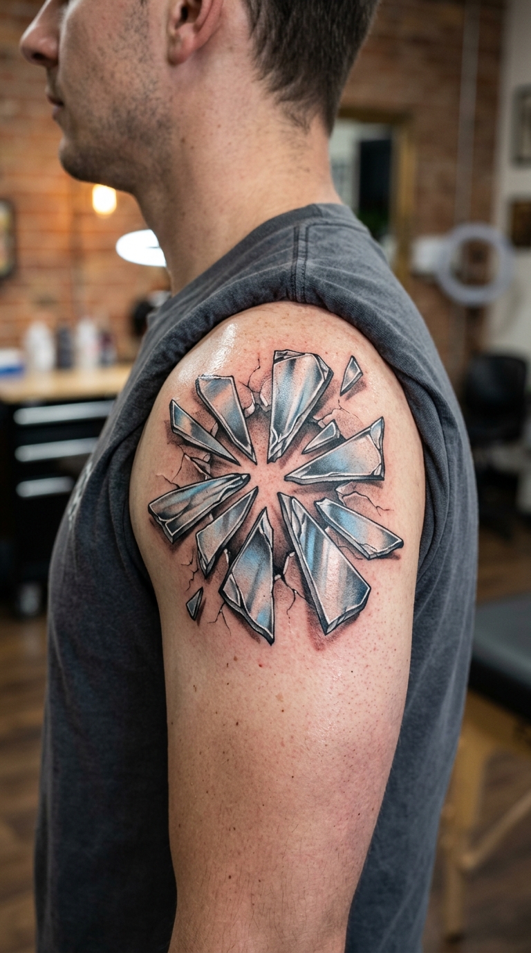 Spiegelscherben Tattoo Idee für die Schulter