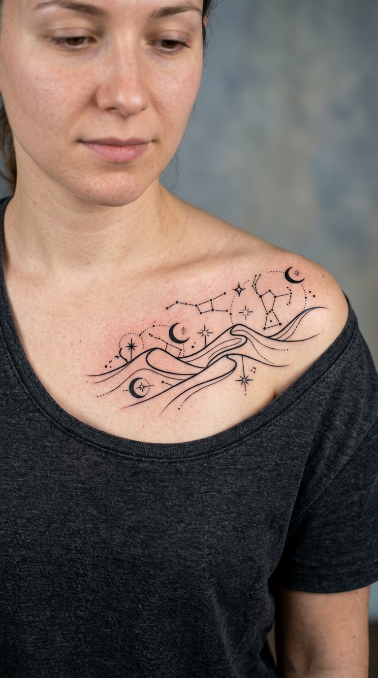 Sternenhimmel über der Wüste als Symbol Tattoo für Brust & Oberkörper