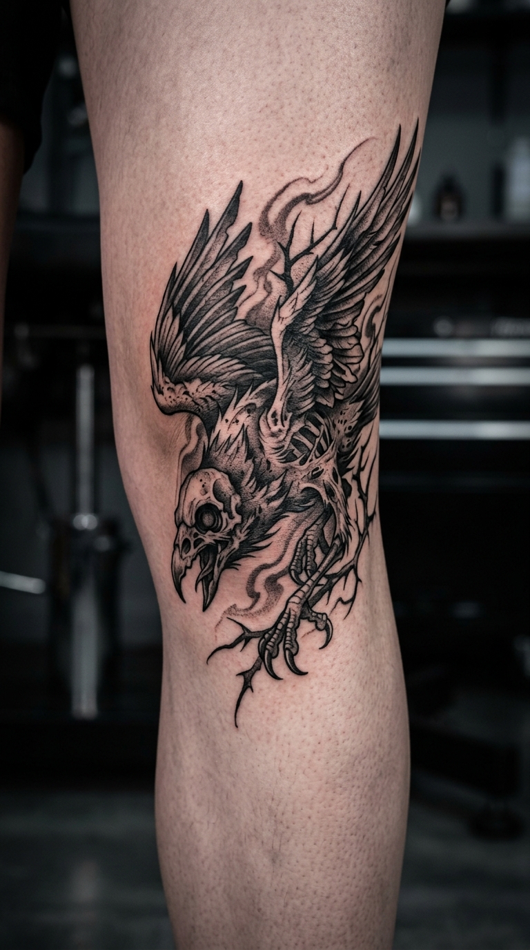 Sturzflug des Grauens Horror Tattoo Idee für die Kniekehle