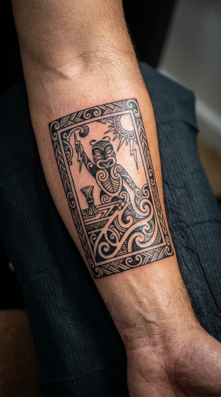 Tarotkarte als Maori Tattoo Vorlage für den Unterarm