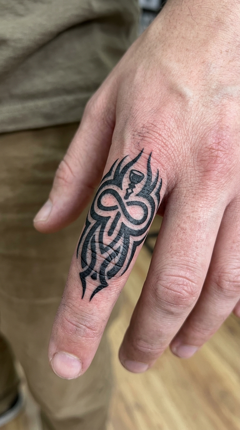 Tarotkarte als markantes Tribal Tattoo für den Finger