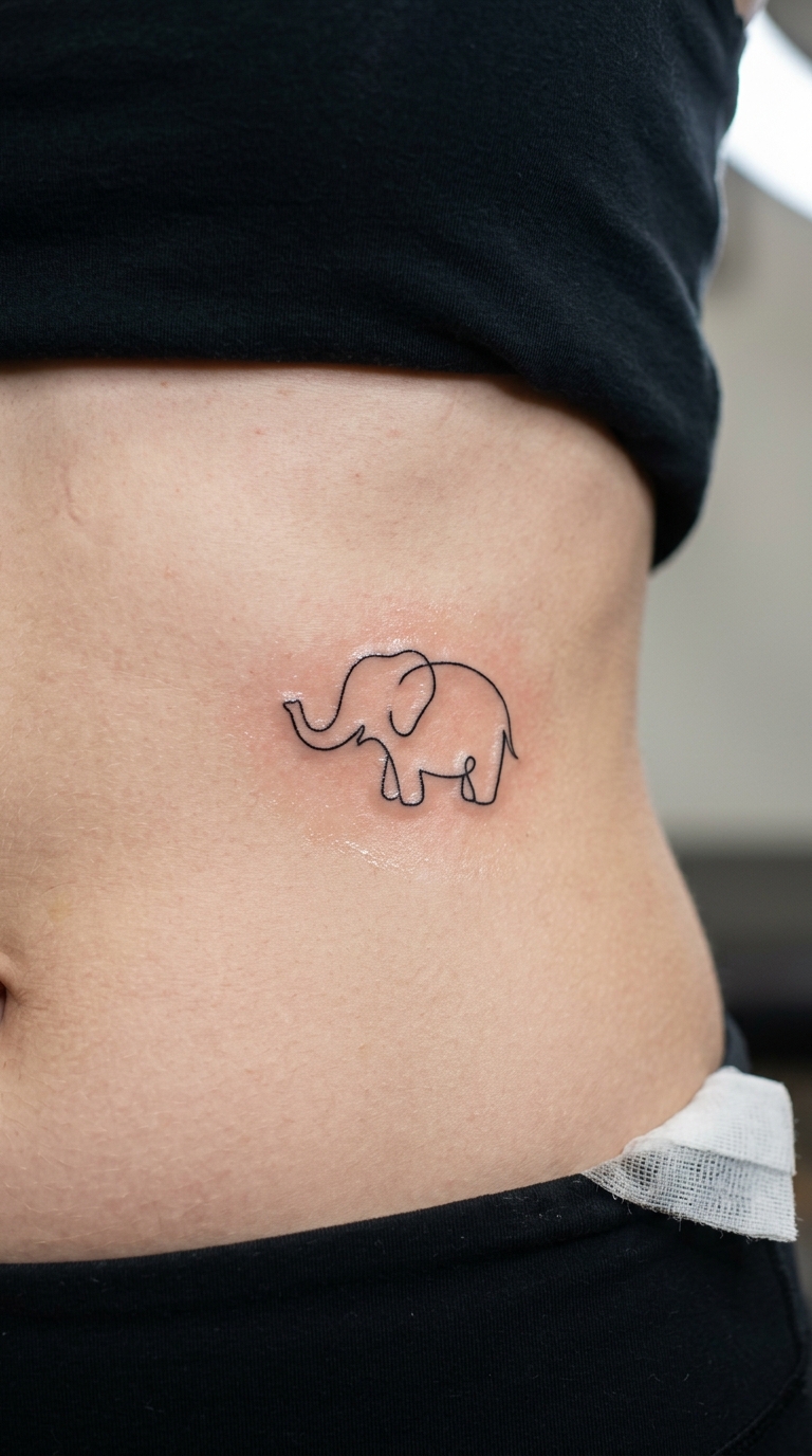 Tattoo Vorlage Elefant minimalistisch auf dem Bauch