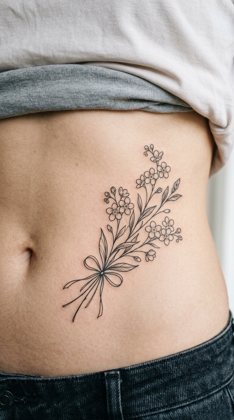 Vergissmeinnicht Tattoo Idee für den Bauch