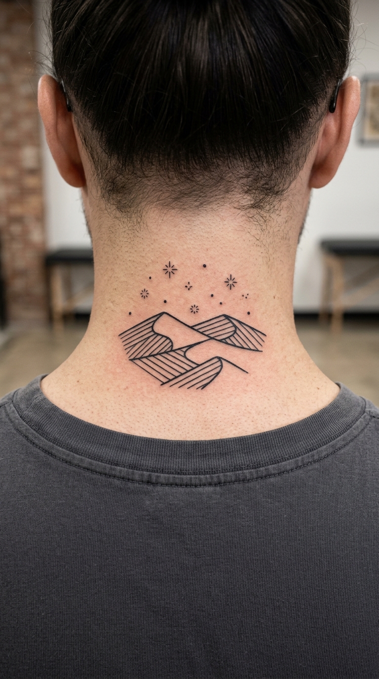Wüstendünen als grafisches Zeichen Tattoo für den Hals