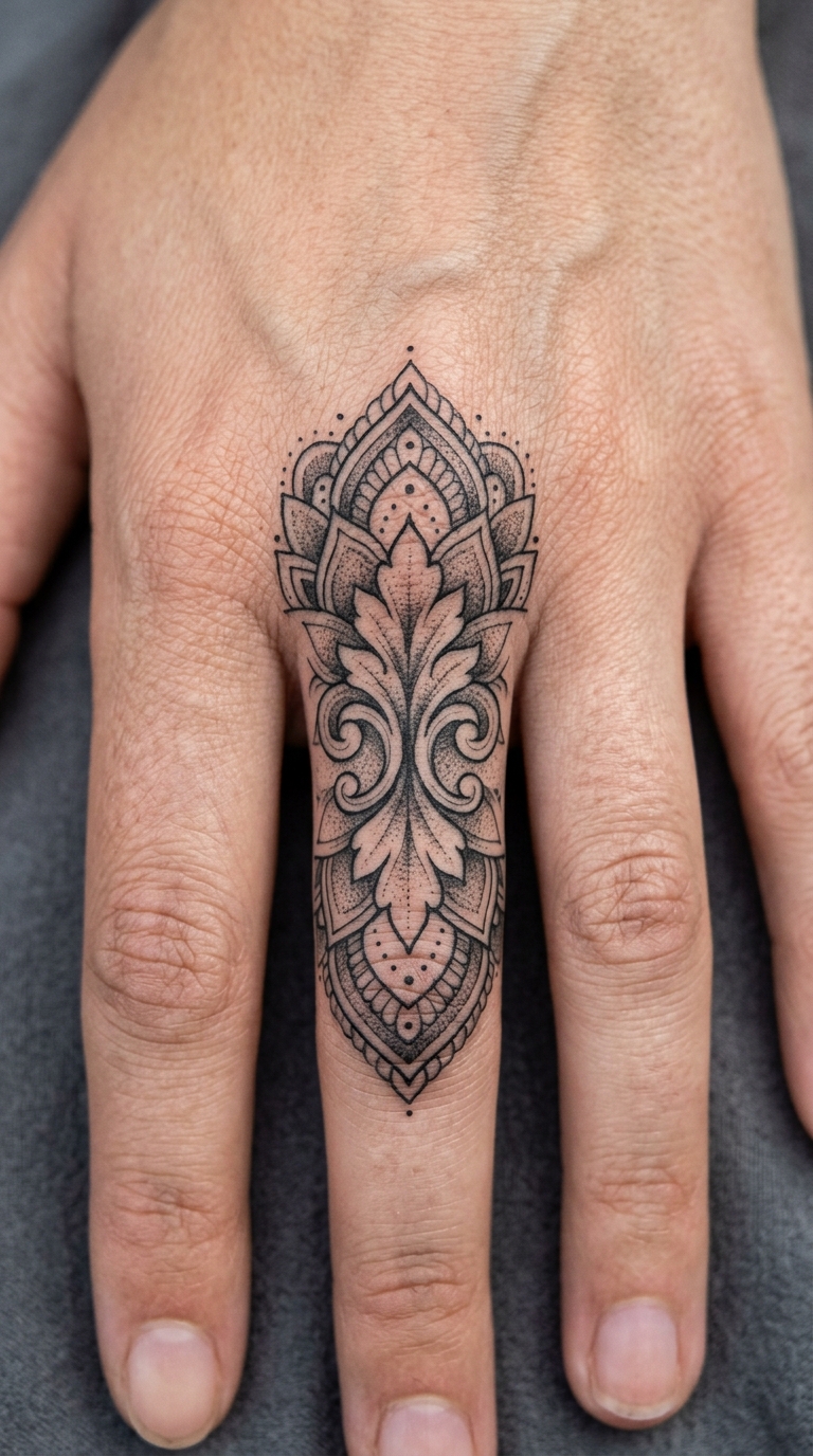 Akanthusblatt als Mandala Tattoo für den Finger