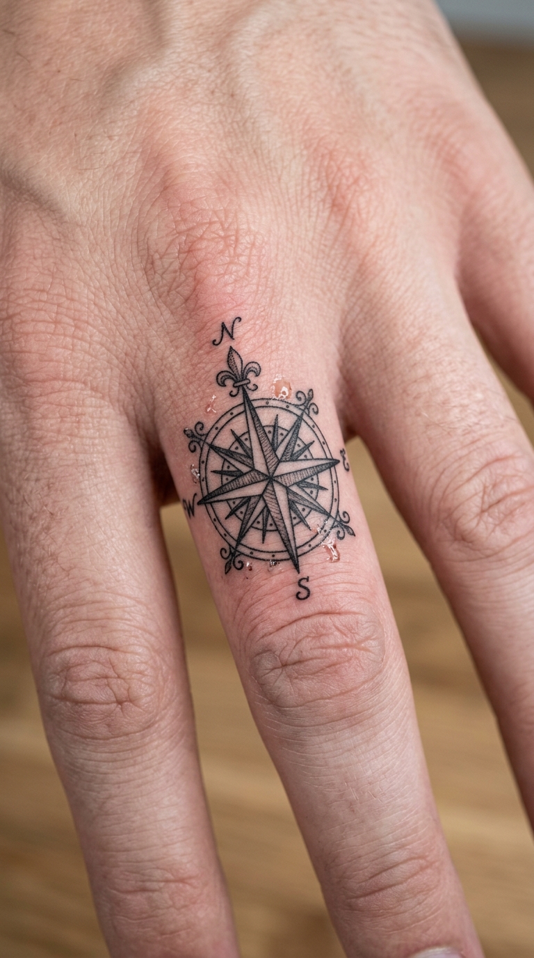 Alte Seekarte als minimalistisches Zeichen Tattoo für den Finger