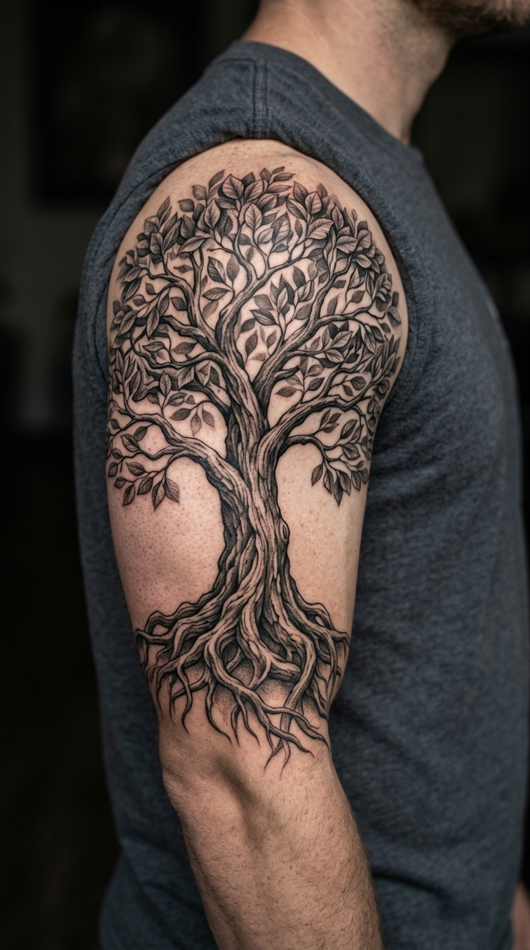 Baum des Lebens als Realistic Tattoo für den Oberarm