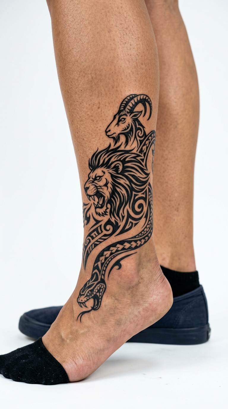 Chimäre Tattoo Vorlage im Tribal Stil für den Knöchel