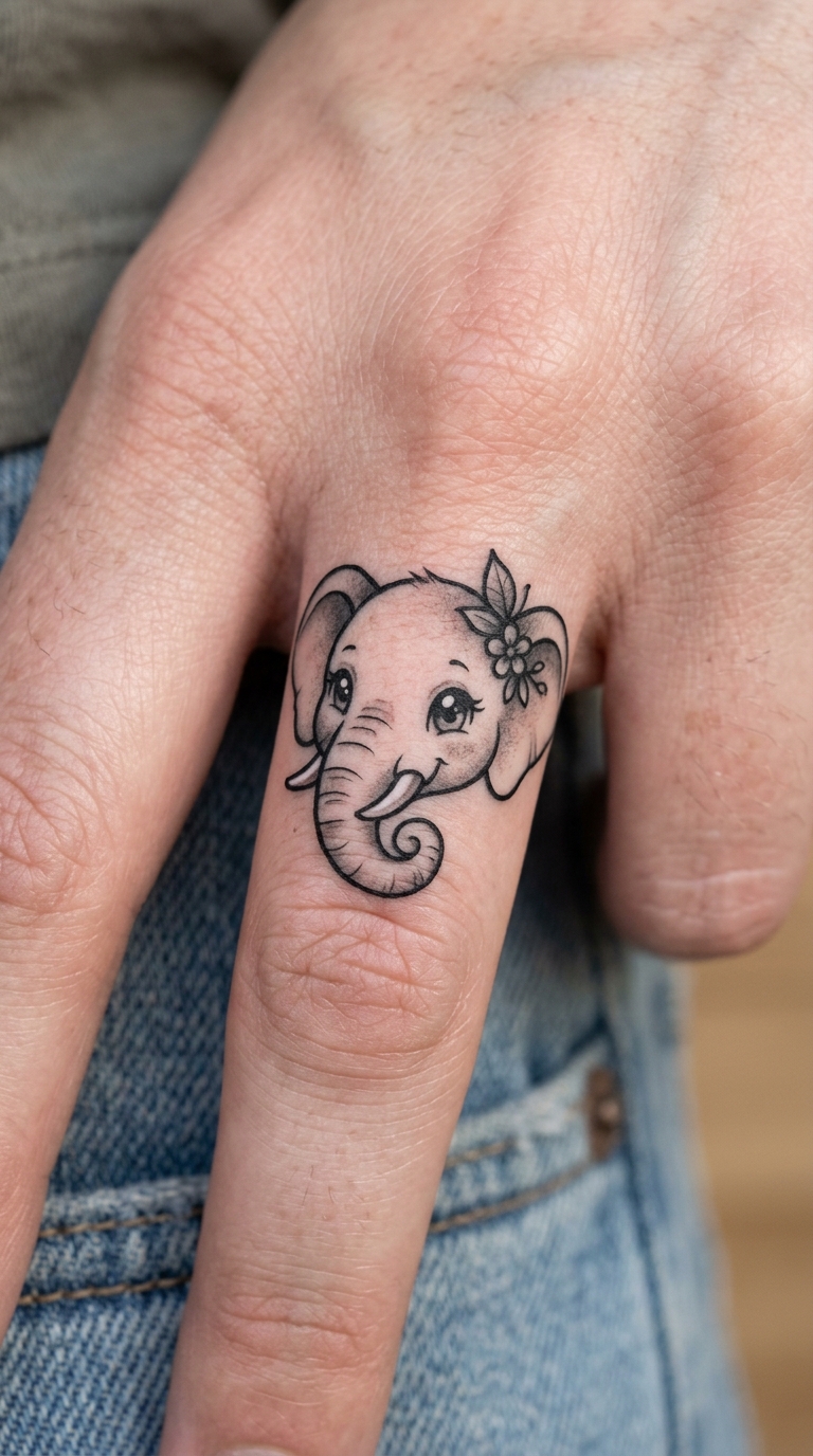 Elefant im Anime Stil als Tattoo für den Finger
