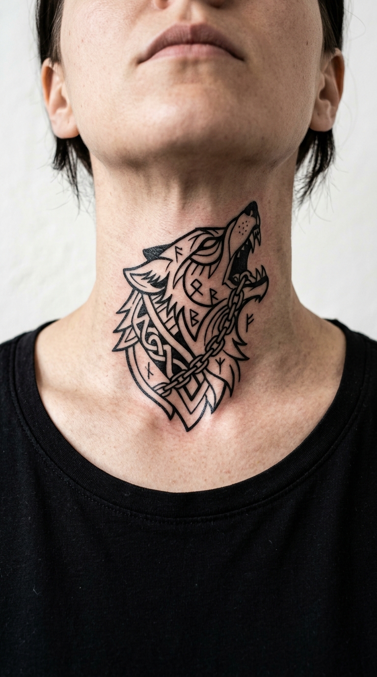 Fenrir der Wolfsgott als Zeichen Tattoo für den Hals