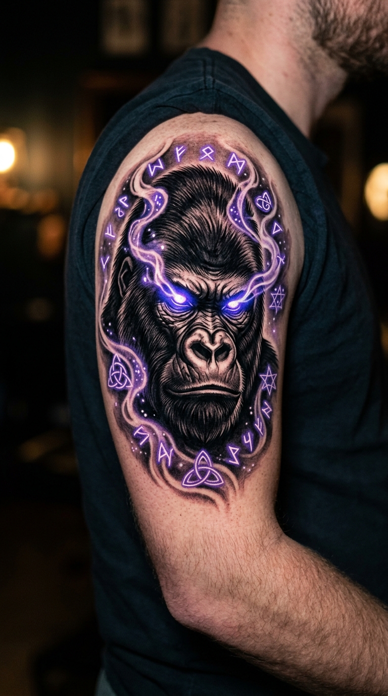 Gorilla Krieger als mystisches Fantasy Tattoo für den Arm