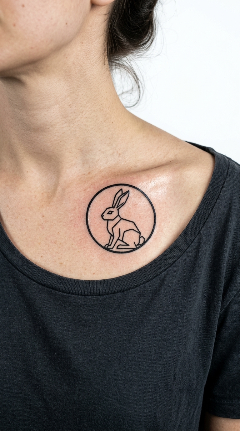 Hase unter dem Mond als Tattoo Vorlage für das Schlüsselbein