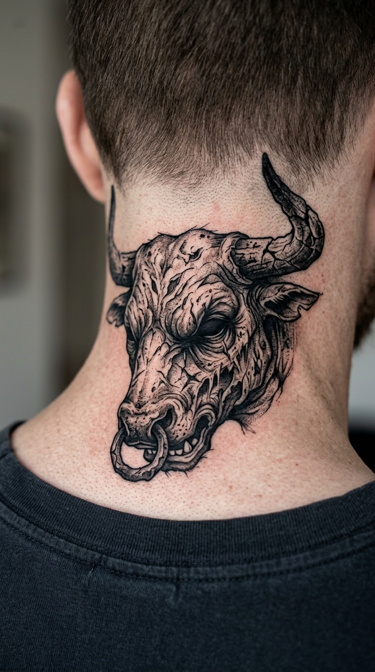 Horror Stier als Tattoo Motiv für den Nacken
