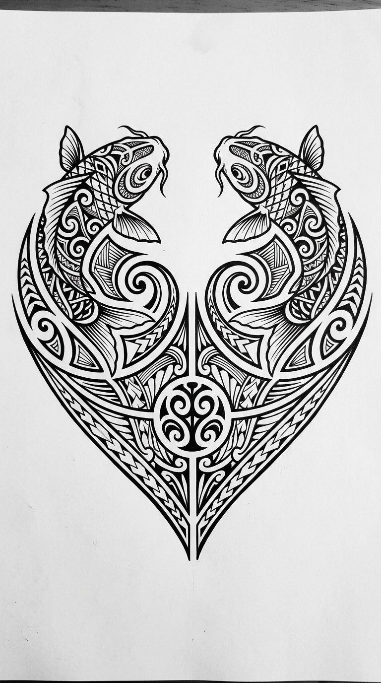 Koi Fisch als Maori Tattoo Idee für den Underboob