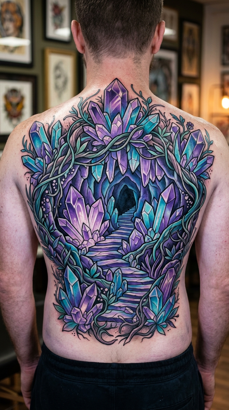 Kristallhöhle Tattoo Idee für den Rücken