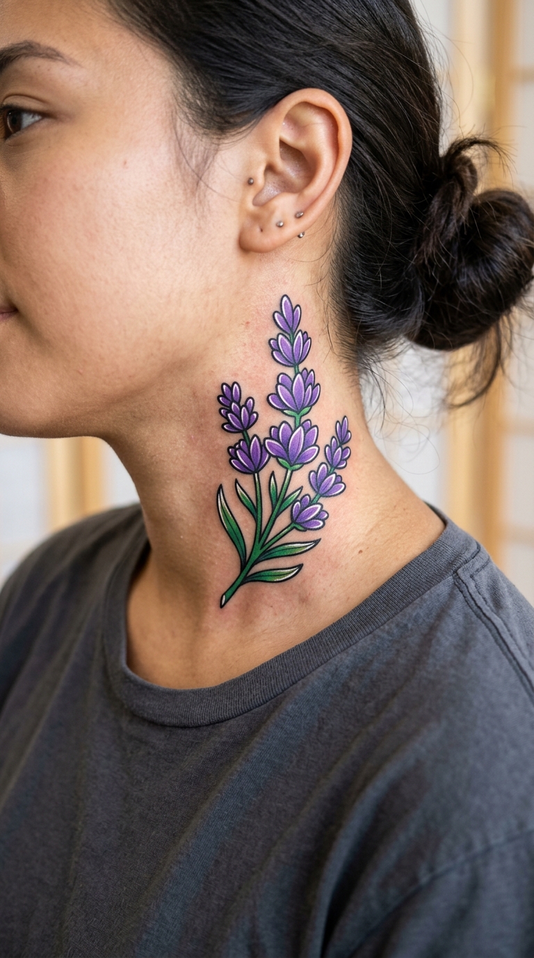 Lavendel als Anime Tattoo Idee für den Hals