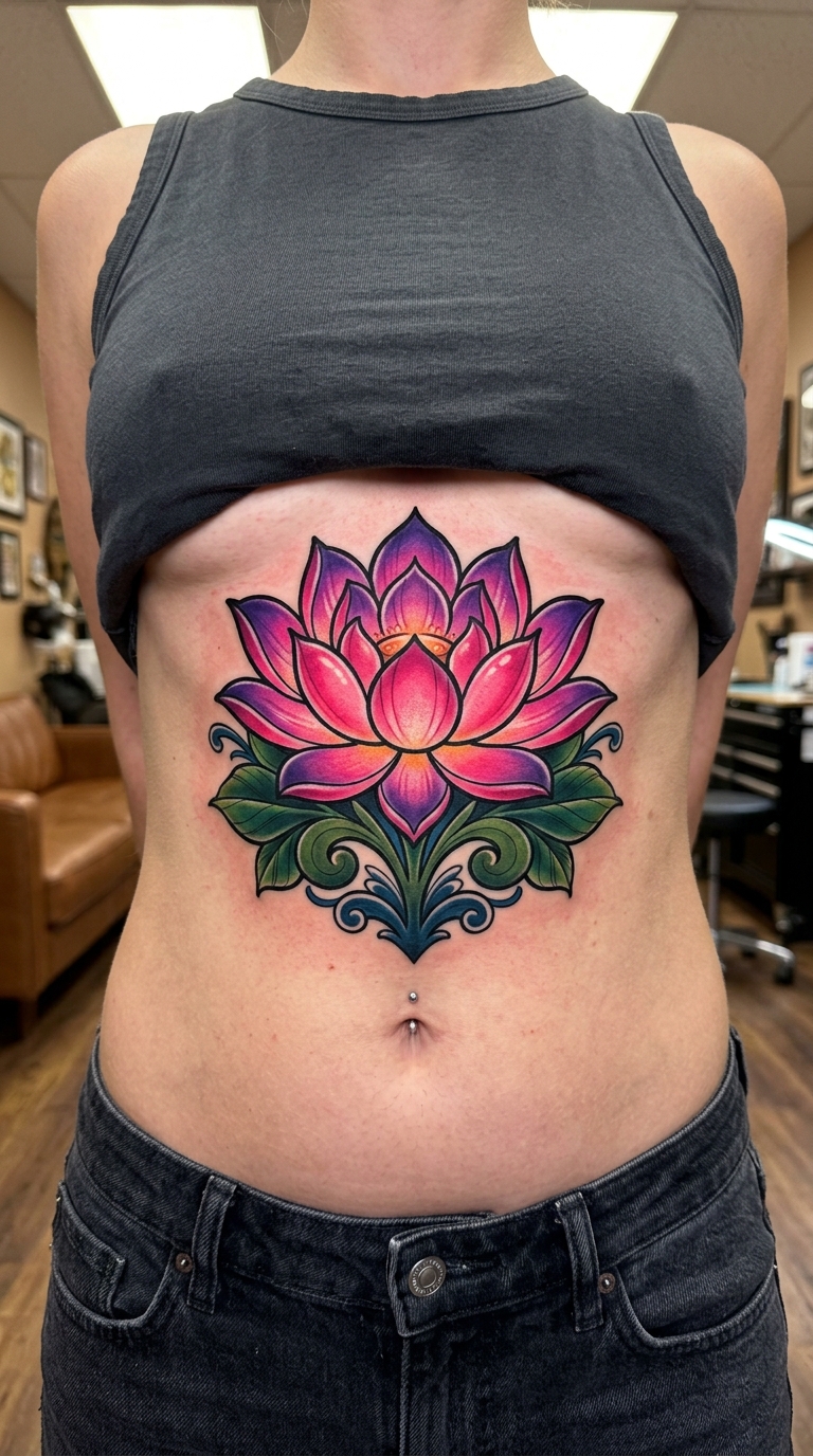 Lotusblüte Tattoo Idee für den Bauch