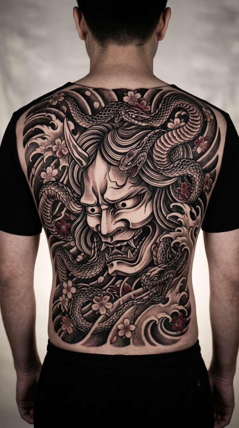 Medusa als japanisches Tattoo für den Rücken