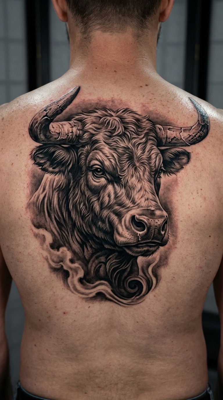 Minotaurus Tattoo Vorlage im Realistic Stil für den Rücken