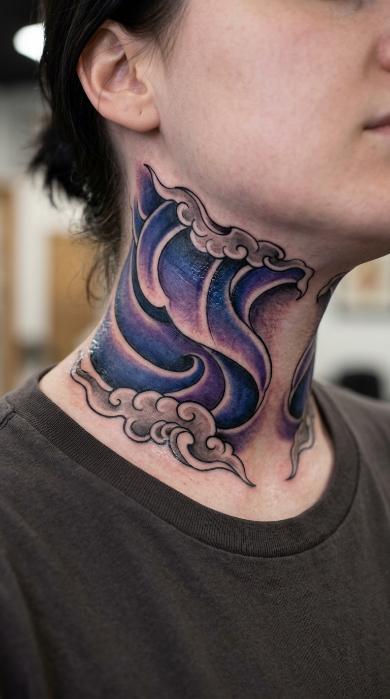 Nordlicht Motiv als japanisches Tattoo für den Hals