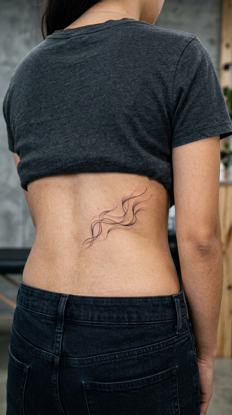 Nordlichter als minimalistische Tattoo Idee für das Steißbein