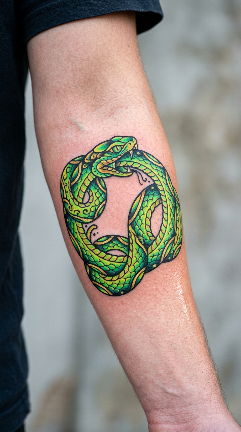 Ouroboros als Oldschool und Newschool Tattoo für den Arm