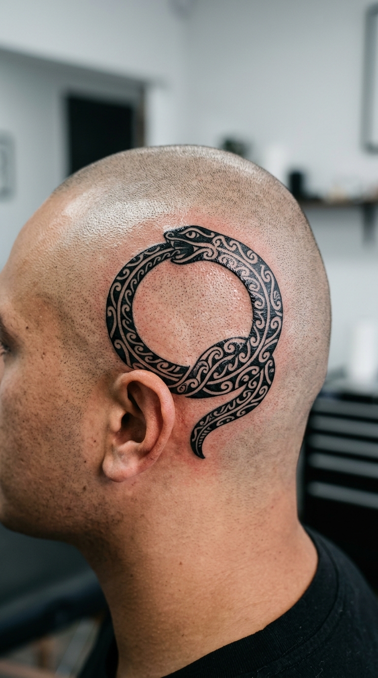 Ouroboros Tattoo Vorlage im Maori Stil für den Kopf