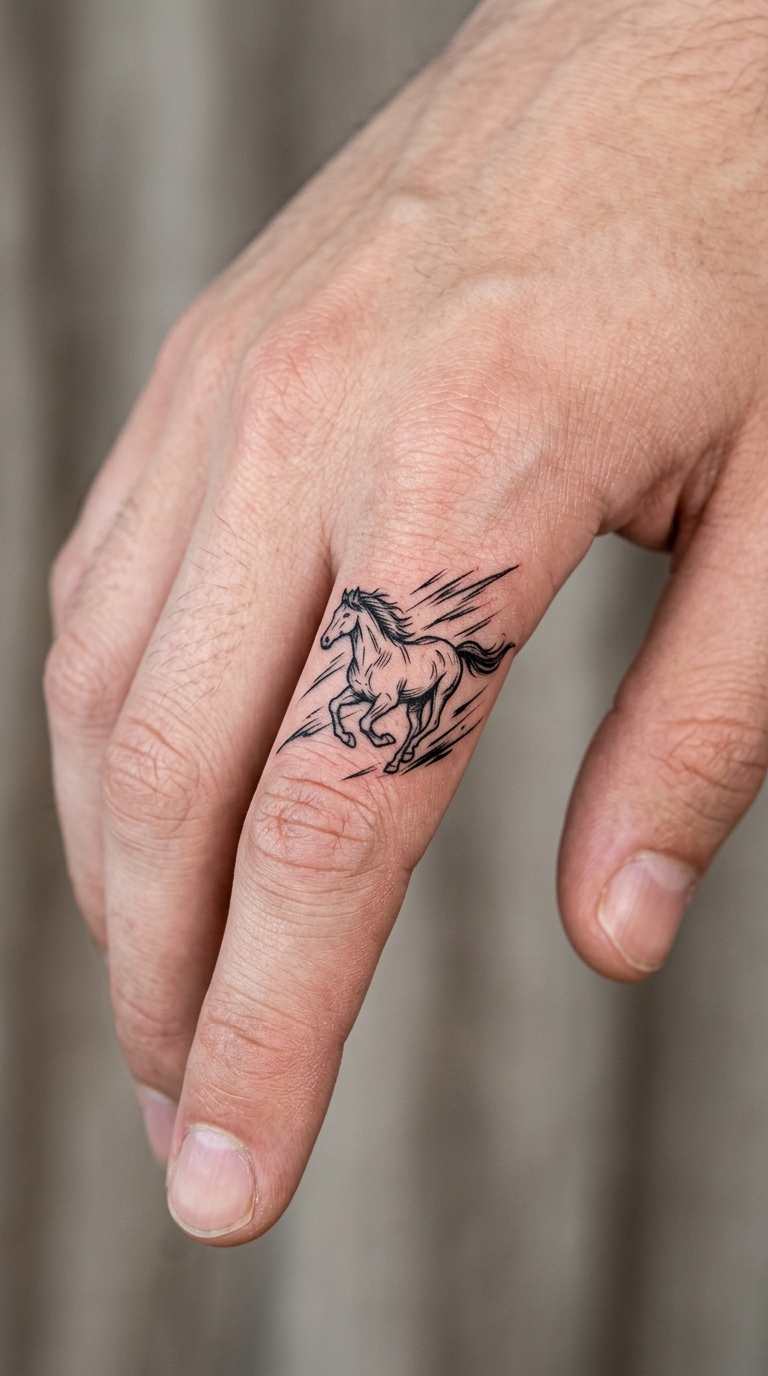 Pferd in Bewegung als Anime Tattoo Idee für den Finger