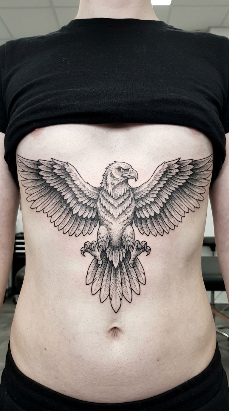 Roc Vogel als Dotwork Tattoo Idee für den Bauch