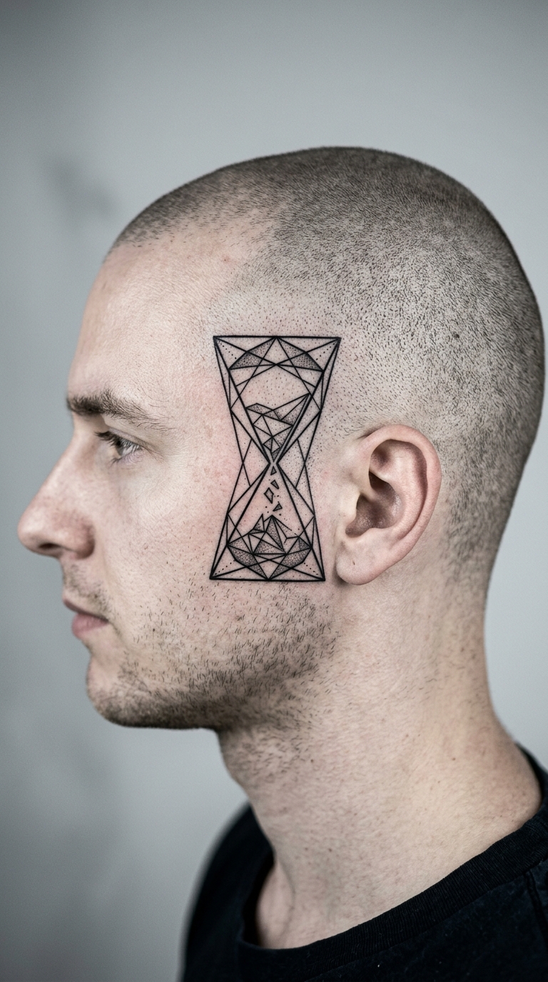 Sanduhr als geometrisches Tattoo für den Kopf