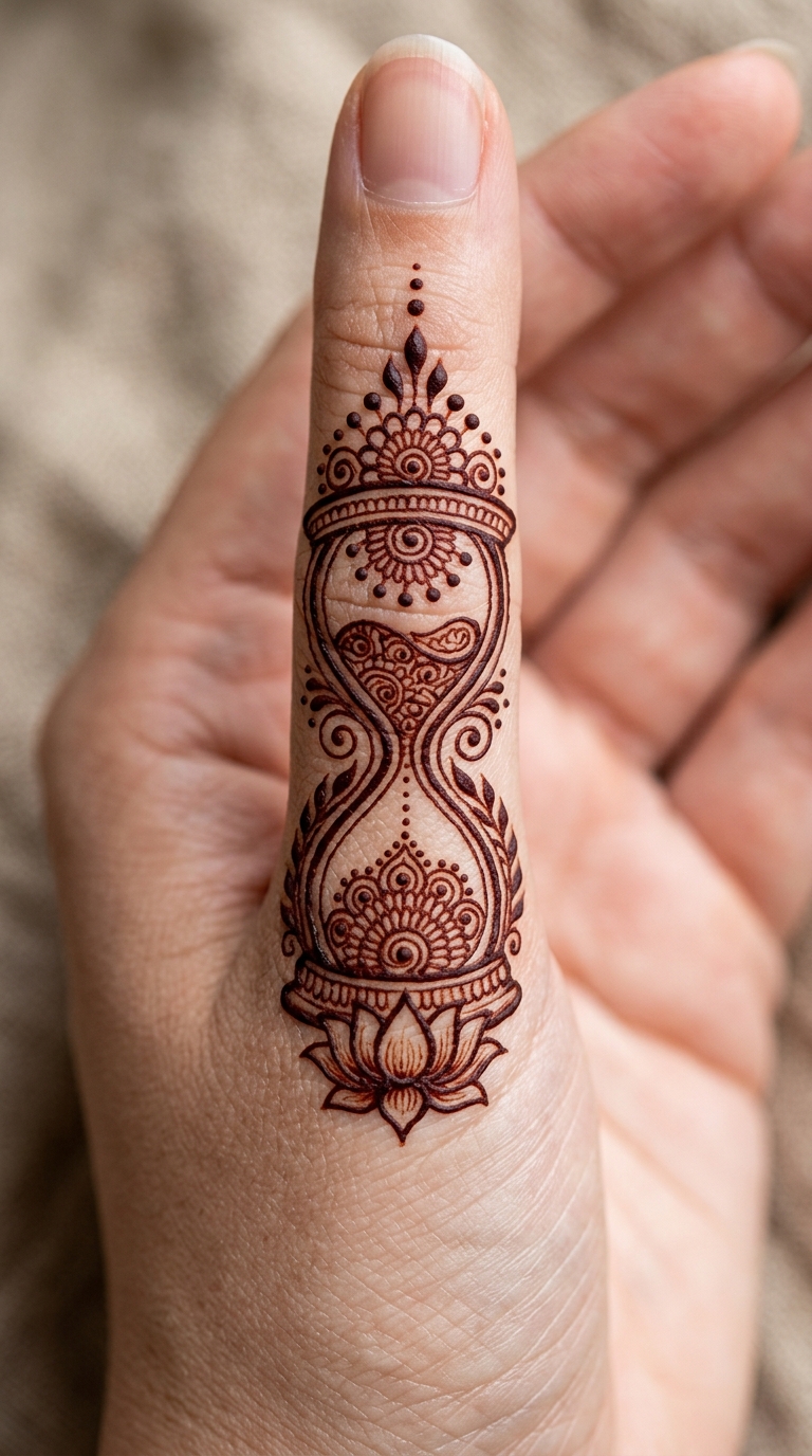Sanduhr als Henna Tattoo Idee für den Finger