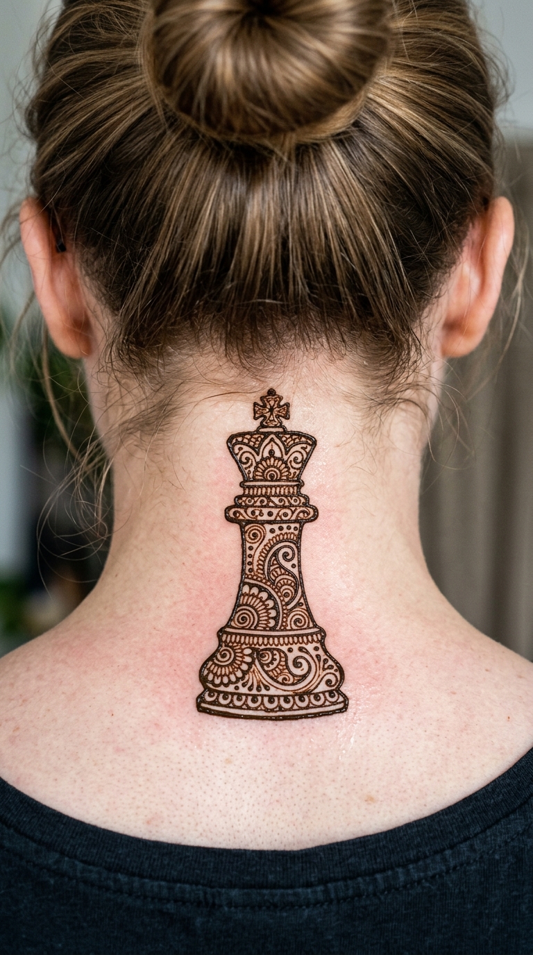 Schachfigur König als Henna Tattoo Vorlage für den Nacken