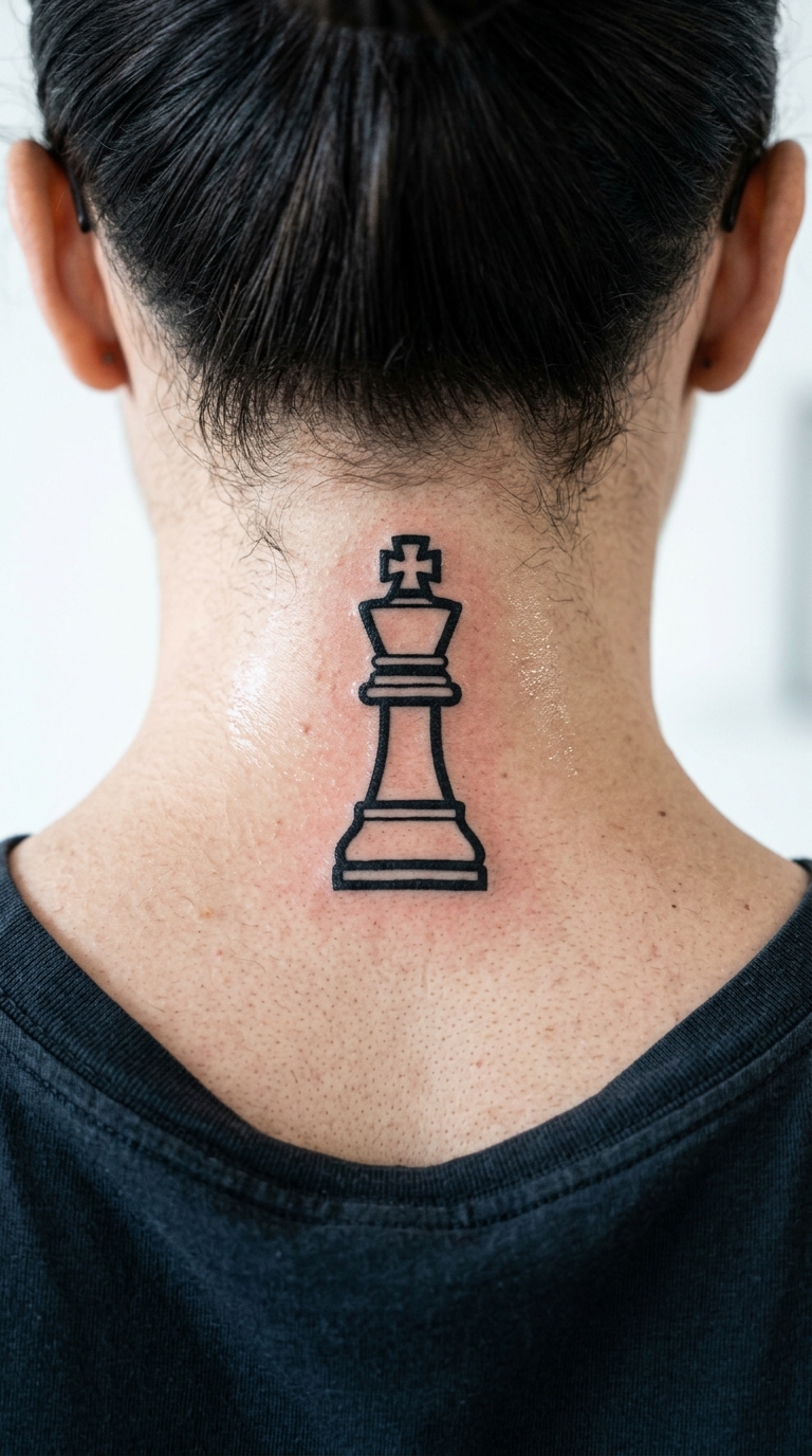 Schachkönig als Symbol Tattoo für den Nacken