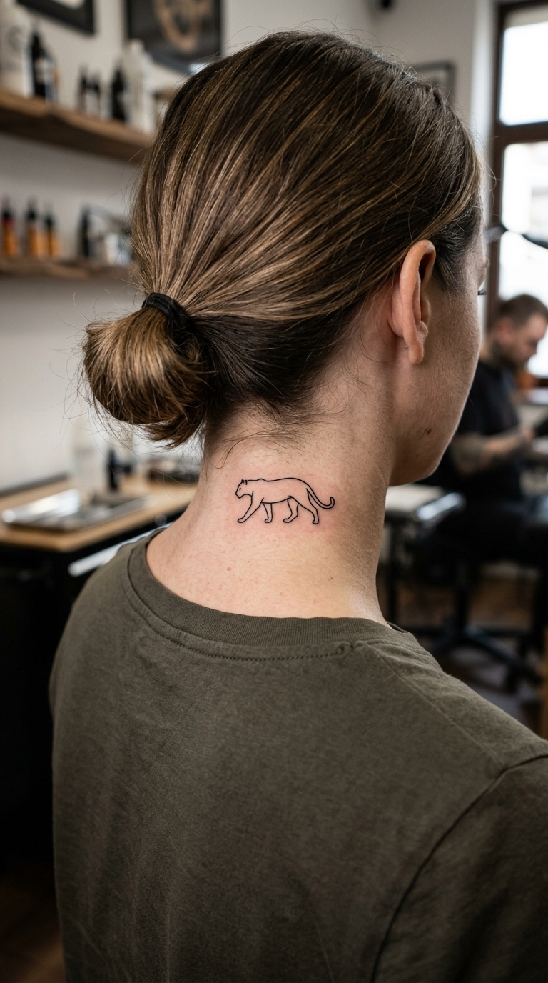 Schwarzer Panther Tattoo Idee für den Nacken