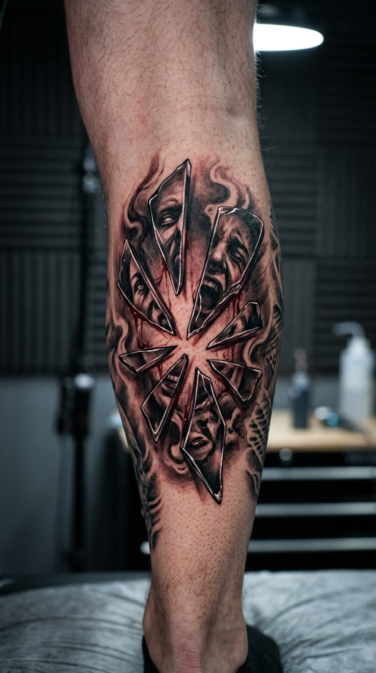 Spiegelscherben Tattoo Idee für das Bein