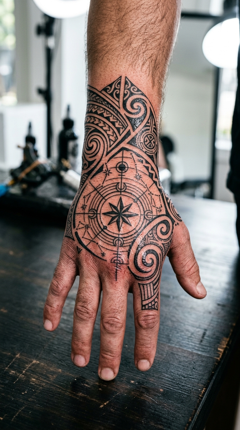 Sternenkarte als Maori Tattoo Idee für die Hand
