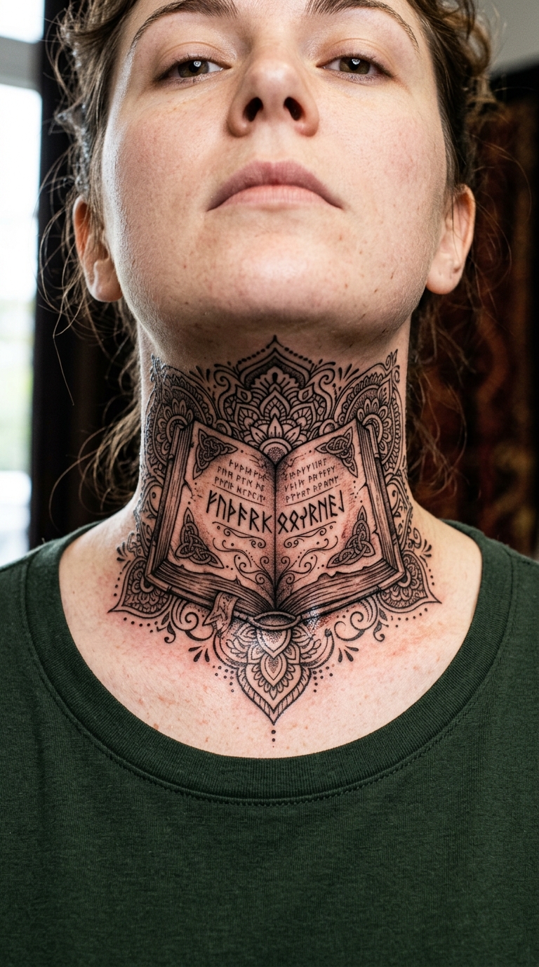Tattoo Vorlage altes Wissen als Henna Motiv für den Hals