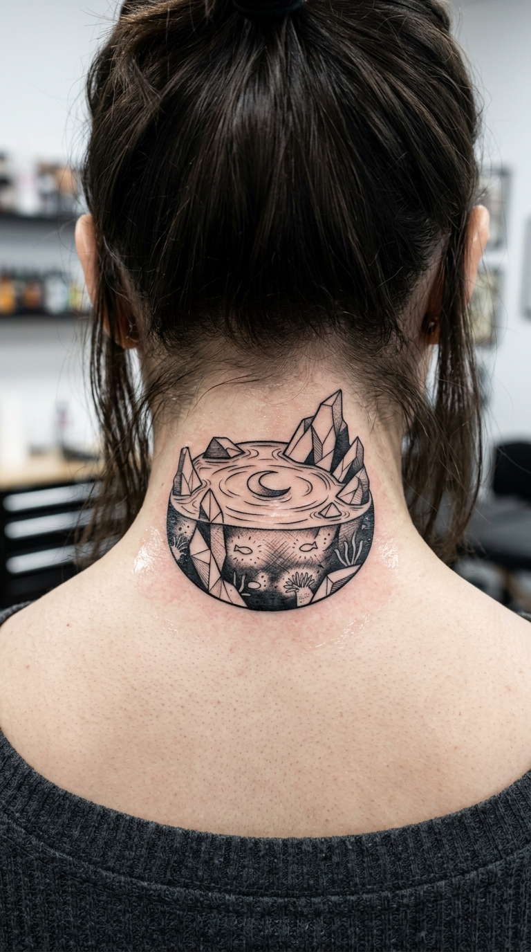 Tattoo Vorlage Gezeitentümpel im Anime Stil für den Nacken