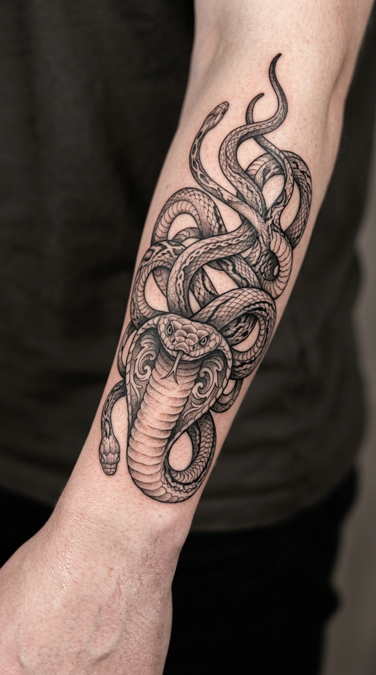 Tattoo Vorlage Schlange als Medusa Interpretation für den Unterarm