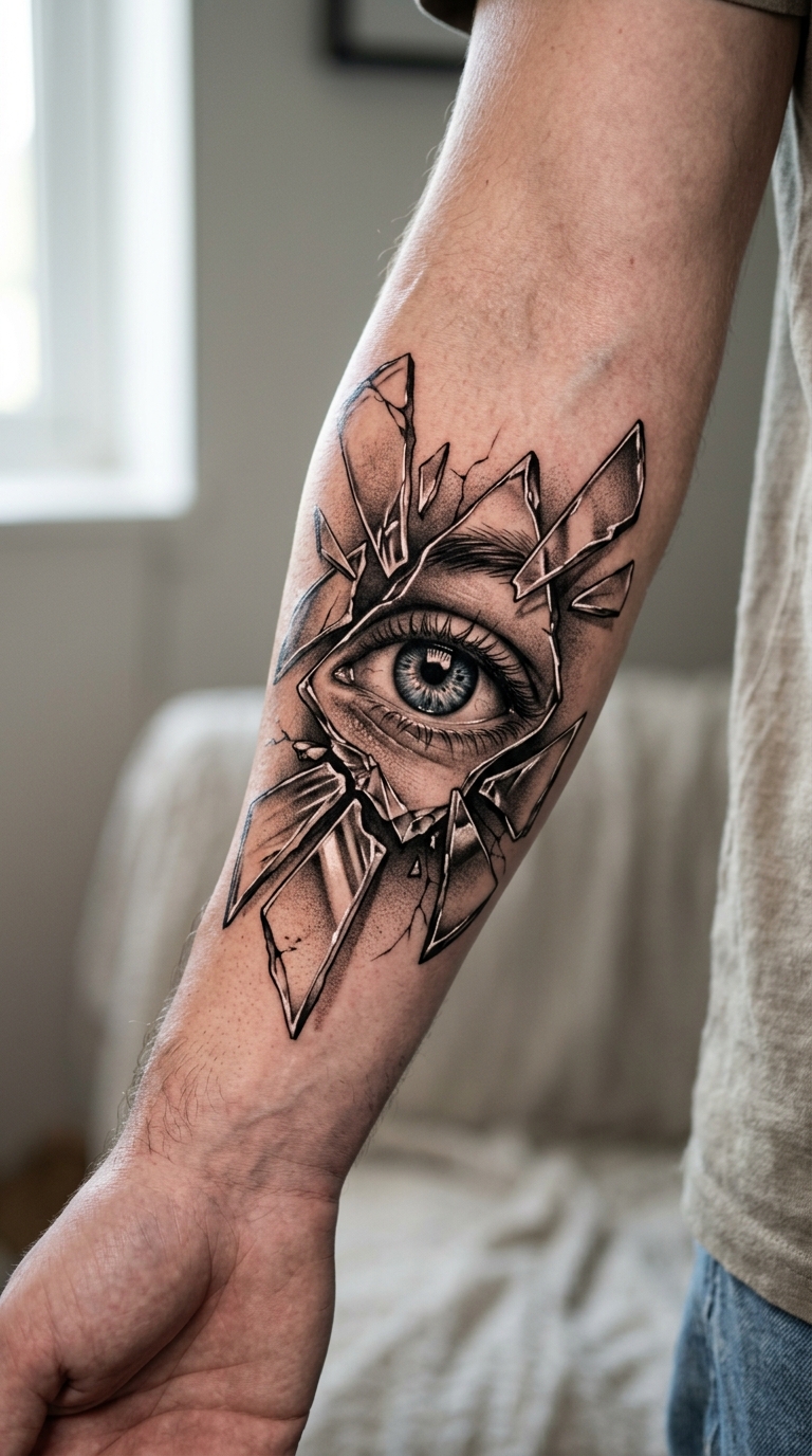 Tattoo Vorlage Spiegelscherben auf dem Unterarm