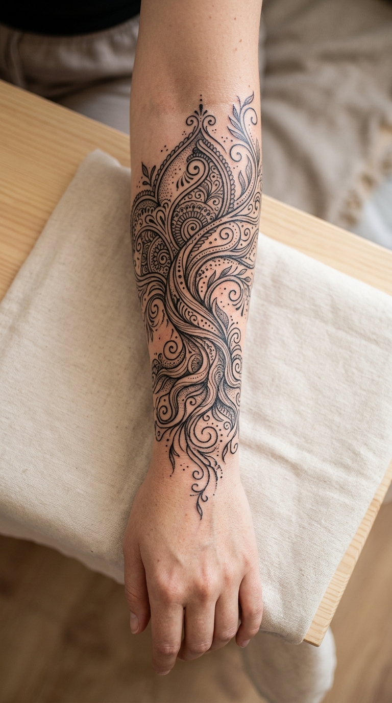 Verzweigtes Baumwurzel Design als Henna Tattoo für den Arm