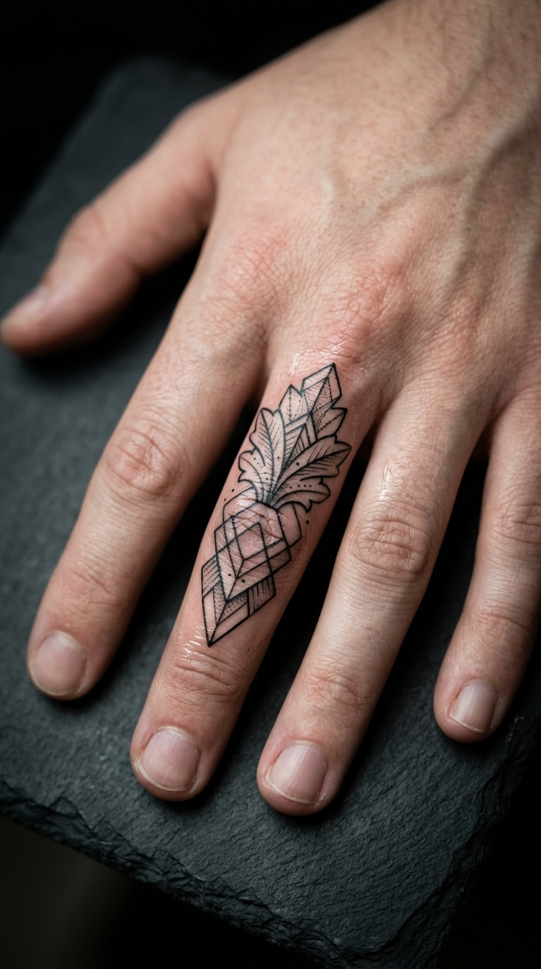 Akanthusblatt als geometrisches Tattoo für den Finger