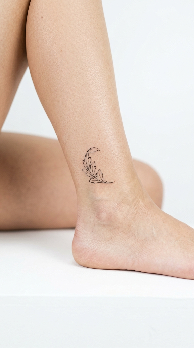 Akanthusblatt als minimalistisches Tattoo für den Knöchel
