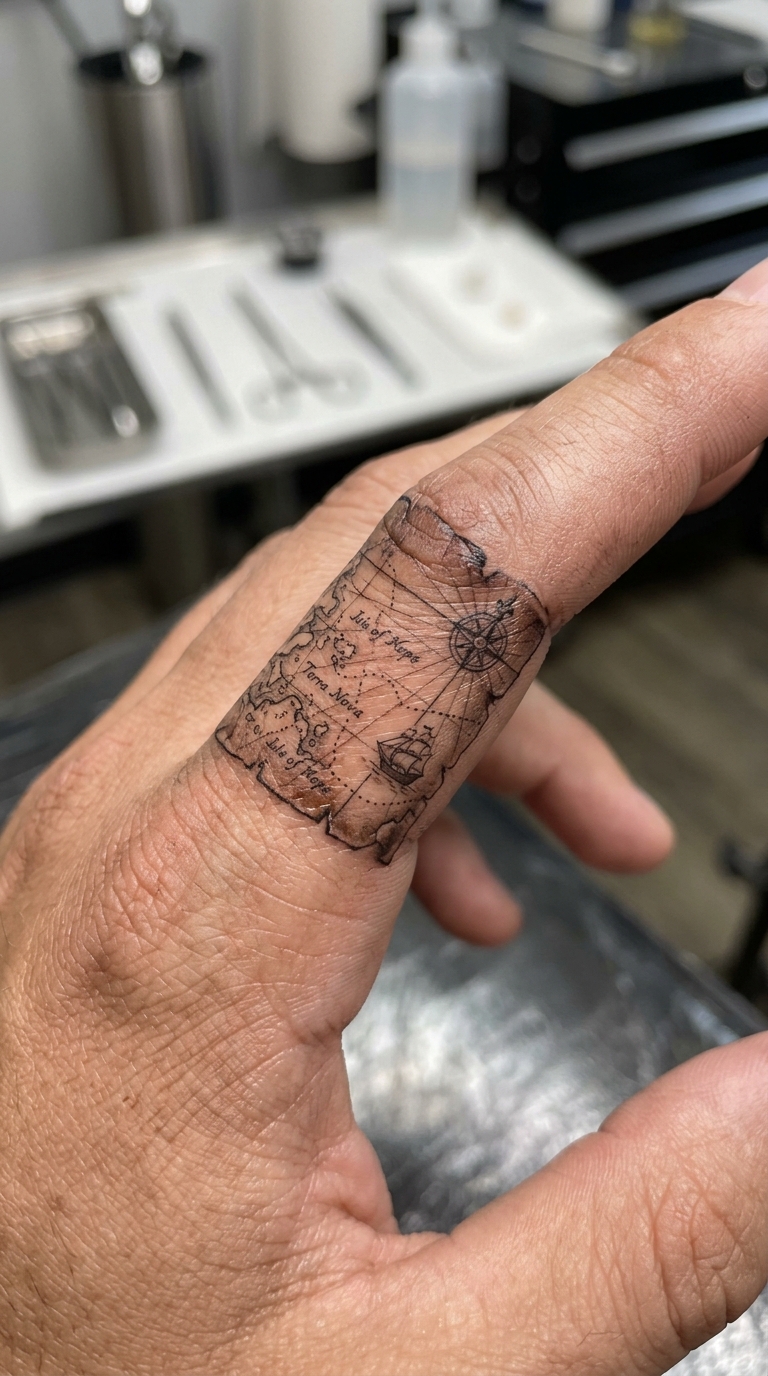 Alte Seekarte Tattoo Idee für den Finger